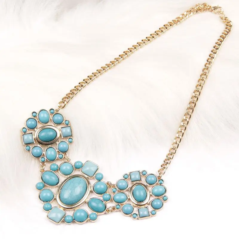

2018 wholesale fashion jewelry factory direct imitation gemstone necklace retro palace pattern woman free shipping