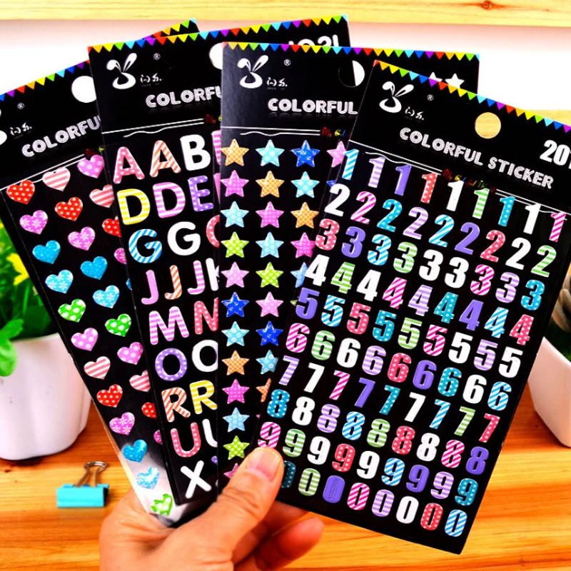 

4 Pcs/set Cartoon Decorative Colorful Stickers Heart Alphabet Arabic Number Sticker for Phone Notebook Scrapbooking Stationery