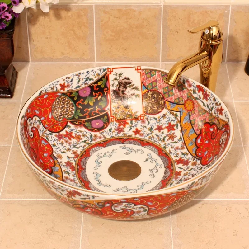 Western Antique Chinese Ceramic Colored Bathroom Sink Hand Wash Bathroom Sink Hand Wash