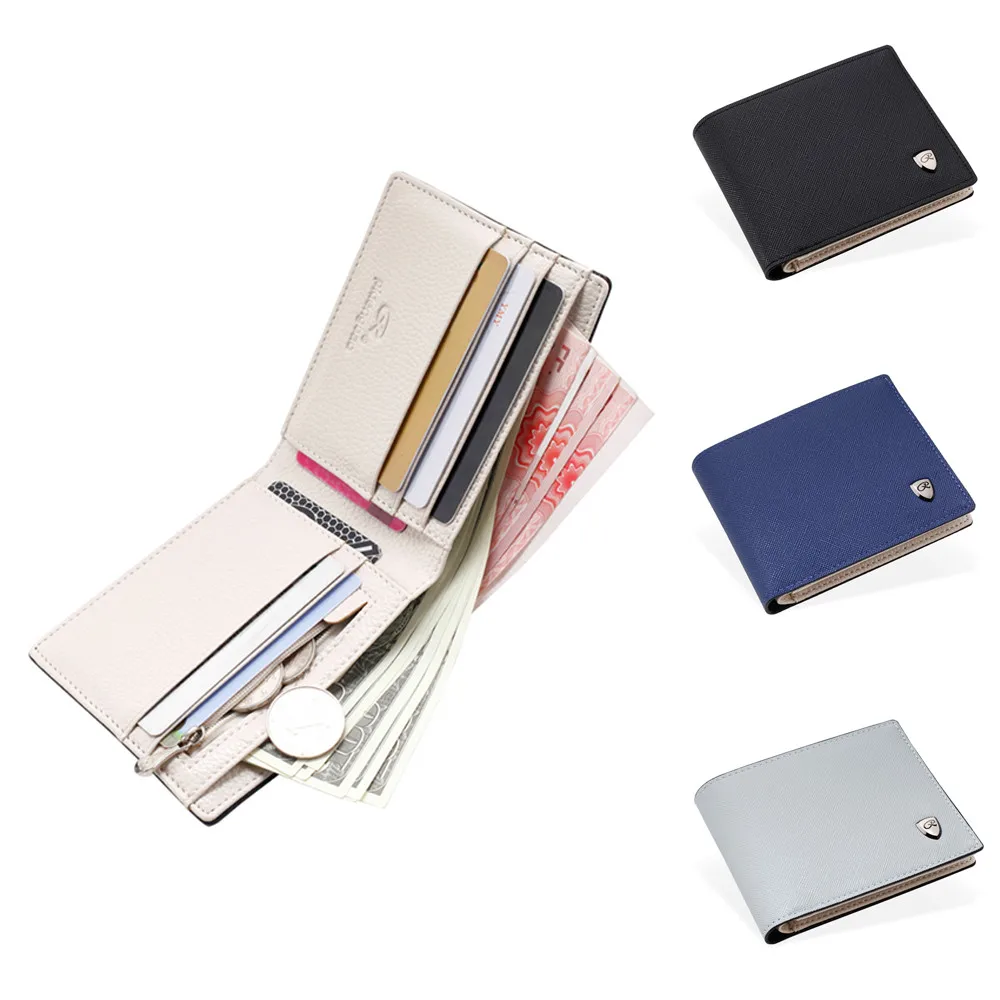

Man Bags Fashion Solid Color Cross Pattern Open Multi Card Position Purse monedero hombre mens wallets for money and cards