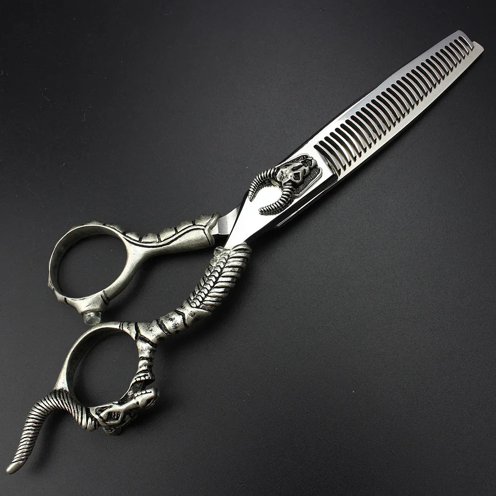 

Sharonds Personality demon skull design hairdressing scissors 6 inch Thinning Scissors made in Taiwan with 440Csteel Very trendy