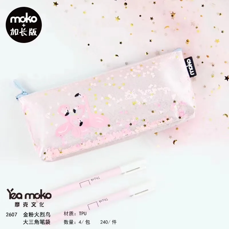 Новые креативные канцелярские принадлежности оптом золотой розовый Фламинго большая треугольная ручка сумка(расширенная версия) ручка сумка