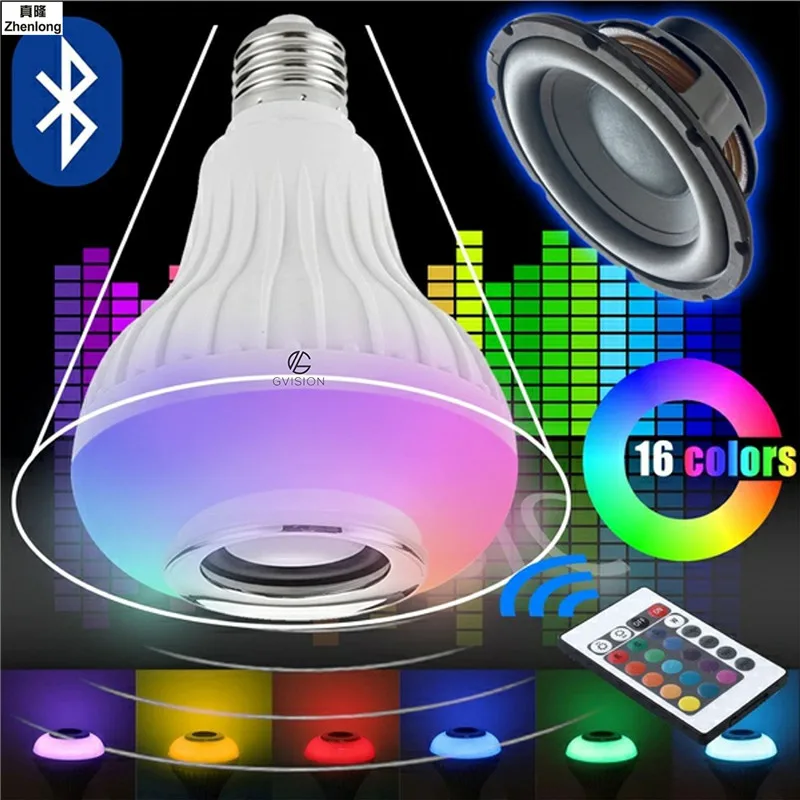 

E27 Smart Wireless Bluetooth Speaker Music Playing LED RGB Music Bulb Colorful Dimmable 12W LED Bulb Lampada For Holiday Light