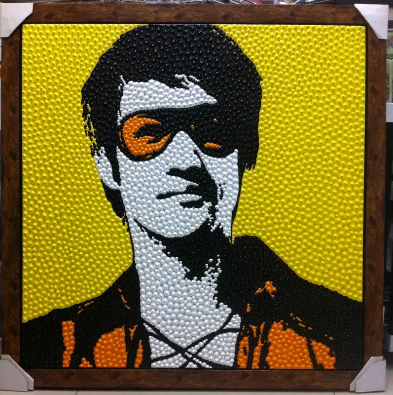 

100% HandPainted Original Texture Pushpin shape Bruce Lee Pop Art Wall Art Oil Canvas Painting Modern Picture for Living Room