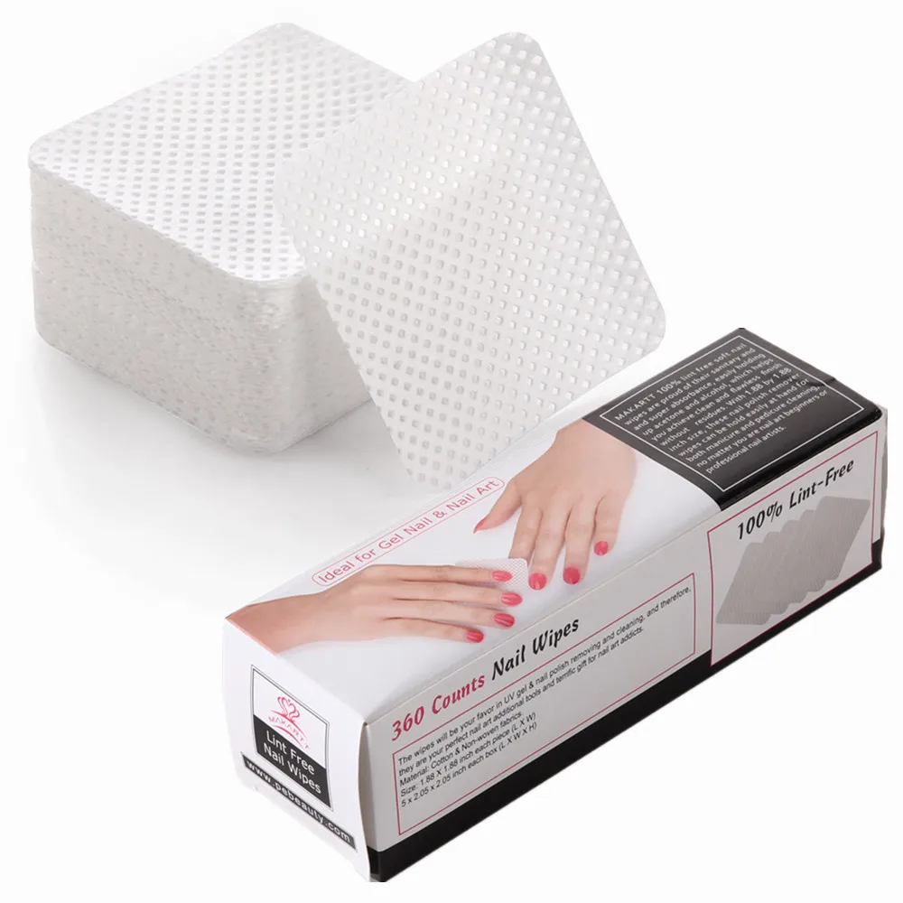 MAKARTT 360pcs/ Box Lint Free Nail Wipes Pads Soft Absorbent Polish Gel Acrylic Tips Cotton