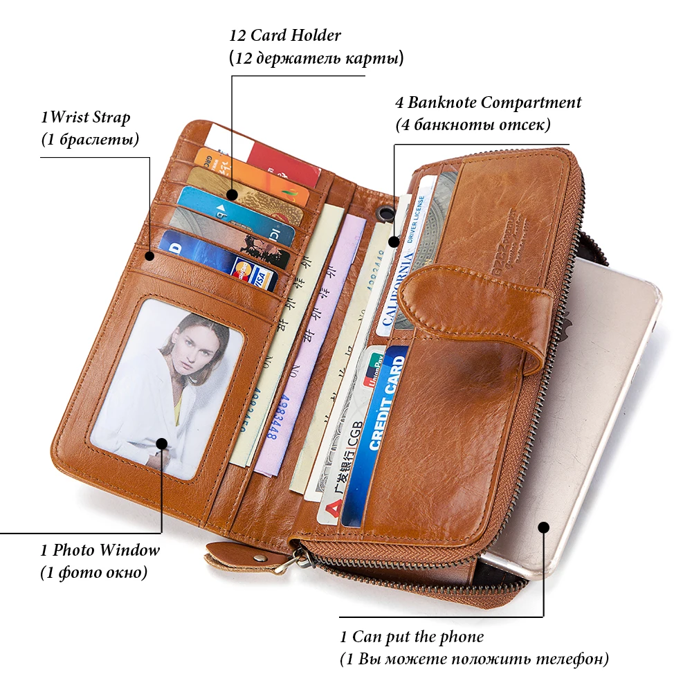 Цена GZCZ женские кошельки Бесплатная гравировка натуральная кожа кошелек женский карман для сотового телефона Женский Длинный кошелек на молнии...