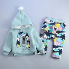 Мода Camo девочка комплект одежды детей толстовки брюки сгущает зима теплая одежда Девушки парни устанавливает 2016 Зимой новое прибытие