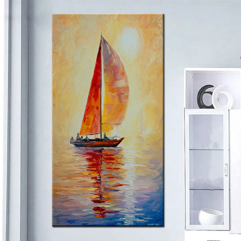 

As Gifts Knife Sailboat Pictures Home Decor Wall Art Hand Painted Abstract Seascape Oil Paintings on Canvas Large Ocean Painting