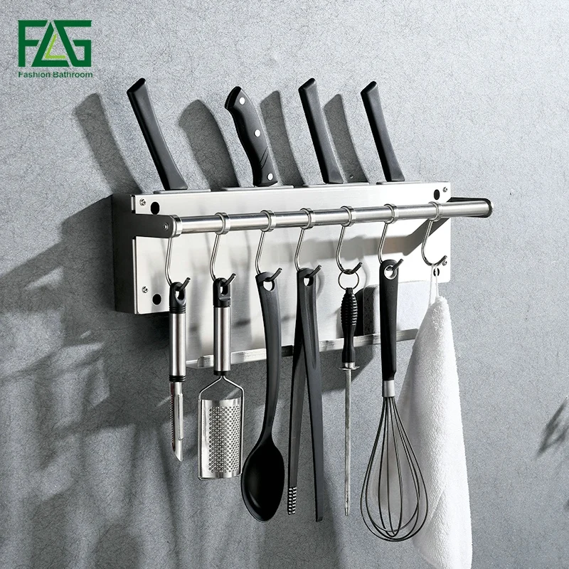 FLG Brushed Nickel Kitchen Shelf Wall Mounted Kitchen Racks Towel Holder Stainless Steel Hook Kitchen Shelves CF103-01N-SS FLG Brushed Nickel Kitchen Shelf Wall Mounted Kitchen Racks Towel Holder Stainless Steel Hook Kitchen Shelves CF103-01N-SS