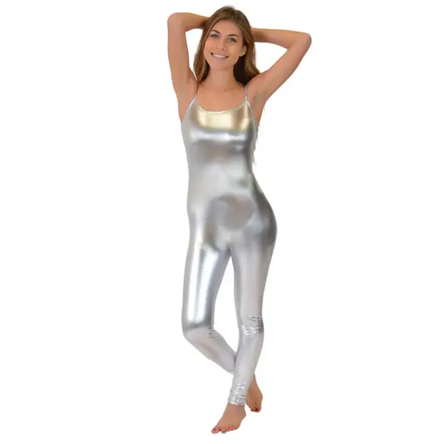 Women Metallic Camisole Shorty Unitard Full Bodysuit Adult Shiny