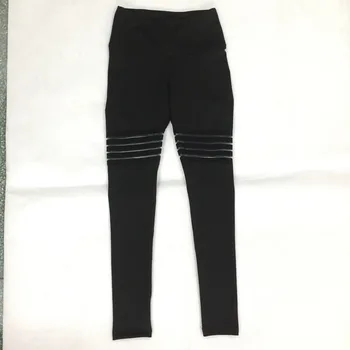 New Black Leggings Fitness Solid Sexy Mesh Patchwork Leggings High Waist Striped  Leggins Large Elasticity Jegging 5