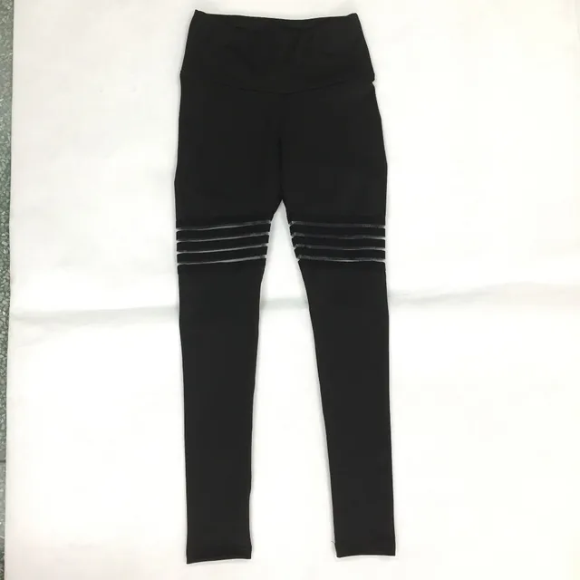 New Black Leggings Fitness Solid Sexy Mesh Patchwork Leggings High Waist Striped  Leggins Large Elasticity Jegging 5