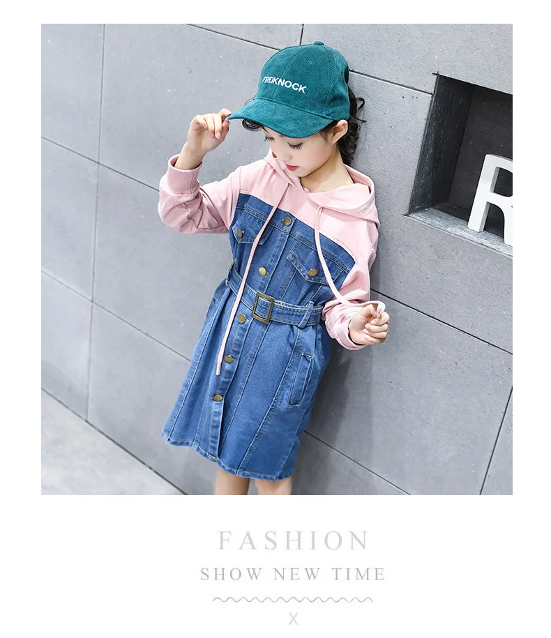 2018 New Casual Girl Dresses Fashion Spring Autumn Long Sleeve Children Clothing Teen Hooded Denim Kids Dress For Girls 14 Years (8)
