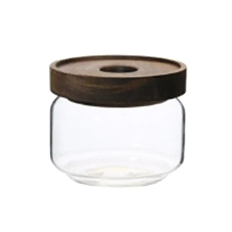 

Wooden Lid Candy Jar High Borosilicate Transparent Glass Storage Tank Portable Food Grain Container
