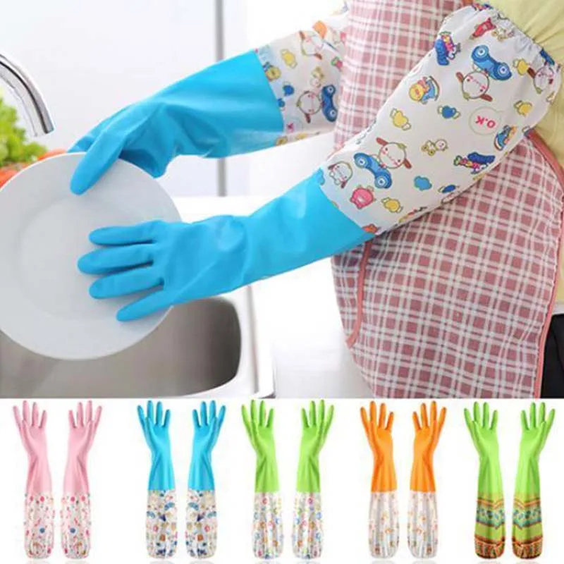 Flower Pattern Waterproof Household Glove Warm Dishwashing Glove Water