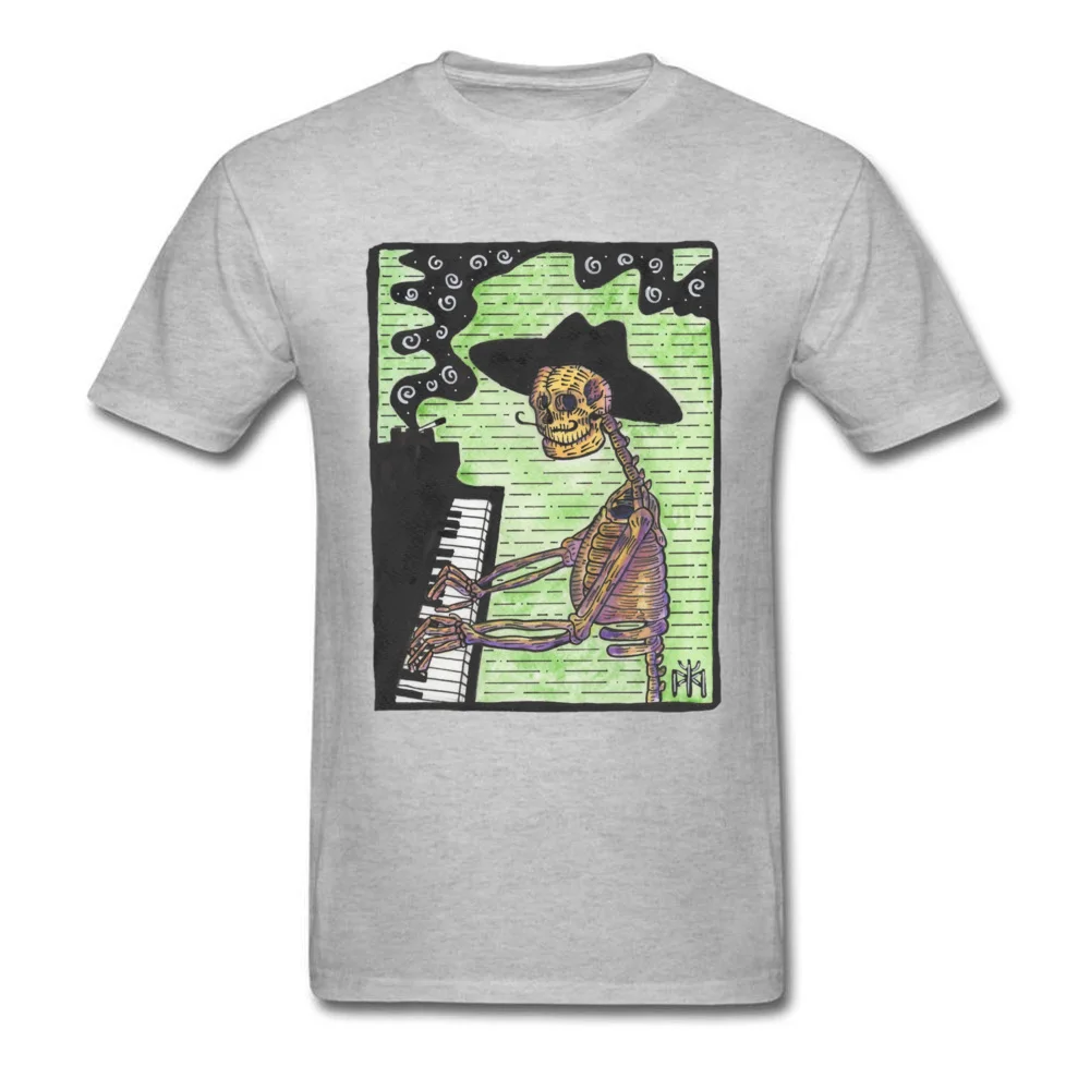 Skeleton Jazz Pianist 2018 New Men Top T-shirts O-Neck Short Sleeve 100% Cotton Tops Shirts Printed On T Shirt Skeleton Jazz Pianist grey