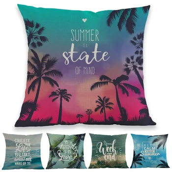 

Summer Seaside Coconut Trees Background Motivation Quote Pattern Pillow Case Home Sofa Decoration Cushion Cover