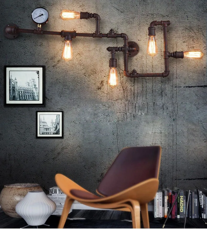 Loft Industrial Wall Lamps Antique Edison Wall lights with Bulbs E27 110V-220V Vintage Pipe Wall Lamp for Living Room Lighting