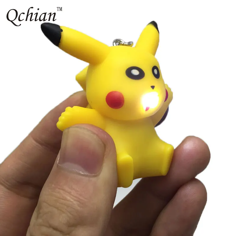 

2017 Anime Pokemon go Key Chians pikachu mini figures 3D Led pokemon keychain Keyring holder yellow