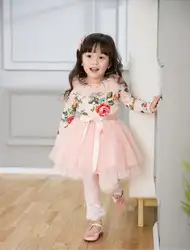 Малых р ребенок детей девочек с рукавами 2014 новая коллекция весна цветочные хлопка сшивание кружевном платье