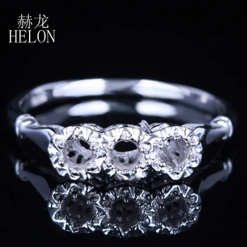 

HELON 2.7-3mm Round Cut Three Stone Semi Mount Engagement Wedding Exquisite Jewelry Solid 10K white Gold Women's Fine Ring