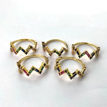 

5Pcs Rainbow CZ finger rings,Trendy Sparkling cubic Zircon Stone Micro Paved for party wedding jewelry gift R190