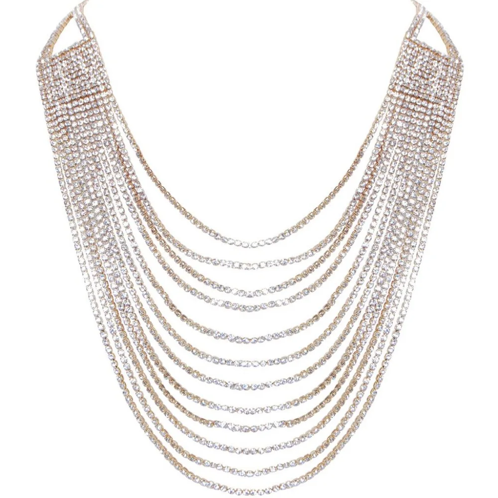 

Chic Layered Statement Necklace - Darling Waterfall Simulated CZ Crystal Multi-Chain Bib