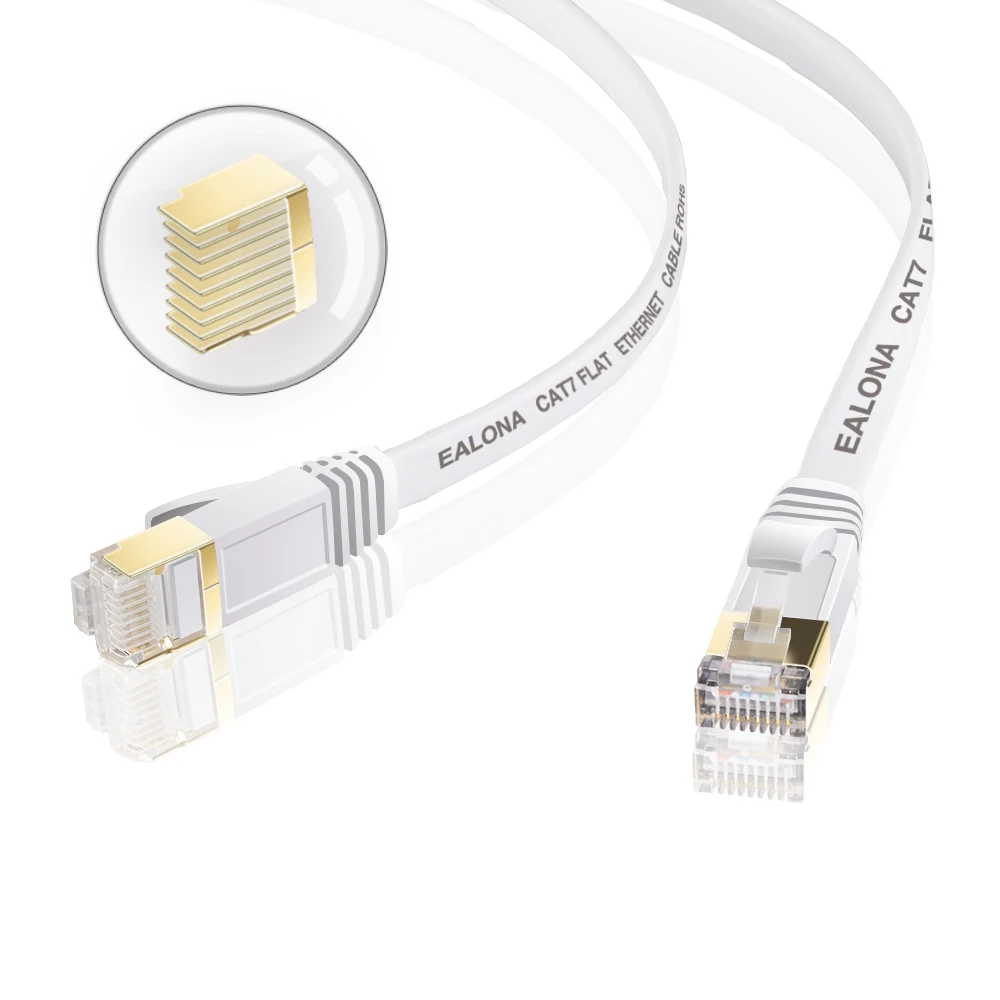 Network LAN Cable CAT7 Flat White Lan Cable Patch Cord PC