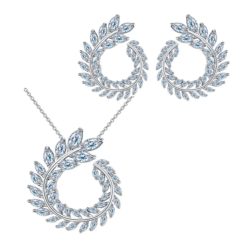 Silver Color MECHOSEN элегантный маленький комплект ювелирных изделий пшеничные уши Серебряный Цвет Медь аксессуары для женщин банкет помолвки комплекты из серег и ожерелий - Окраска металла: Silver Color