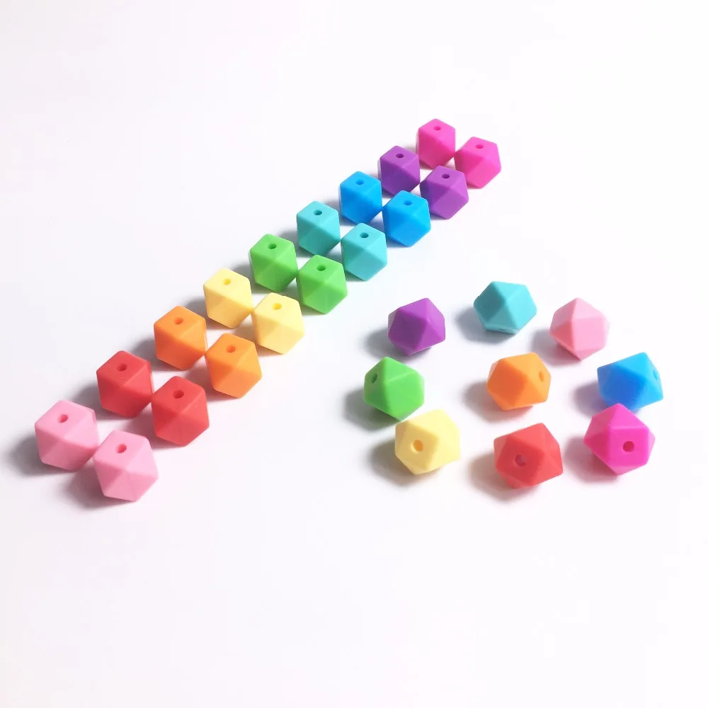 

100pc Mini Hexagon Silicone Teething Bead Baby Sensory Rainbow Hexagon Bead Nursing Necklaces Chewing Beads Supplier