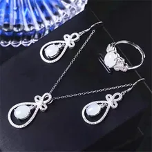 925 Серебряное инкрустированное подвескаиз натурального камня Нефритовое белое колье с кулоном ведьмы серьги набор кольцо серьги три шт