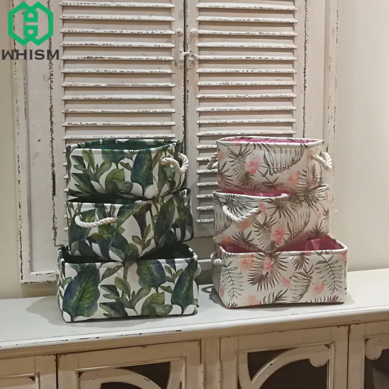 WHISM للطي سلة التخزين القطن الكتان صندوق تخزين سلة الغسيل نبات استوائي القذرة القماش الحاويات الاطفال اللعب المنظم WHISM للطي سلة التخزين القطن الكتان صندوق تخزين سلة الغسيل نبات استوائي القذرة القماش الحاويات الاطفال اللعب المنظم