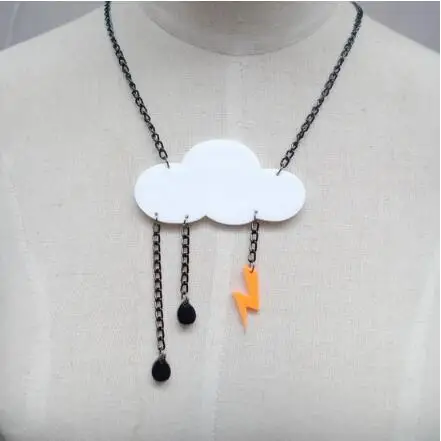 

Acrylic lightning cloud rain pendant necklace for men women unisex fashion jewelry personality cute weather necklace