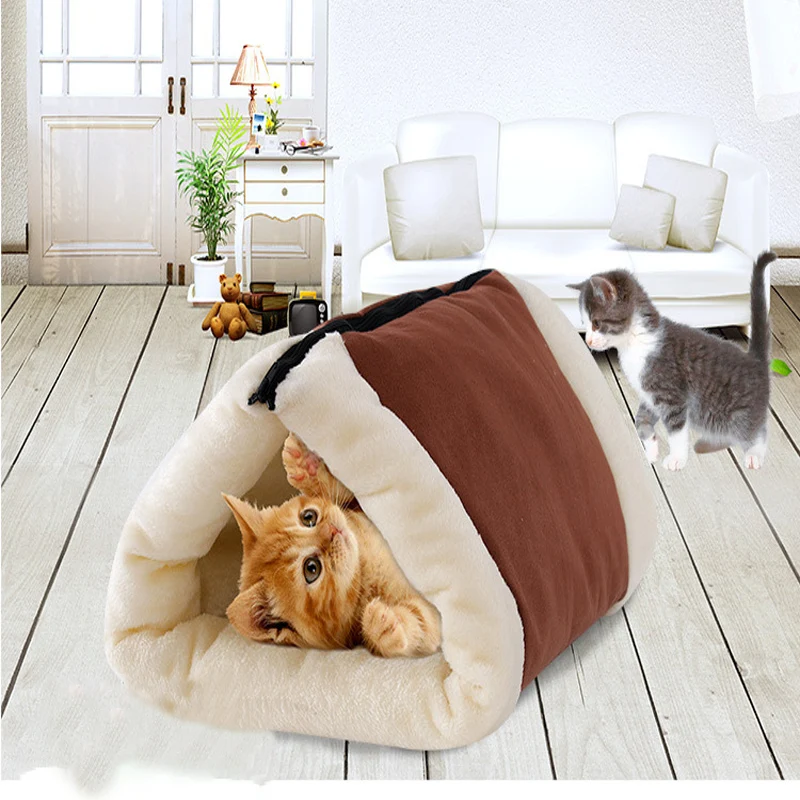  Cat litter cat tunnel nest cat sleeping bag pet warm quality short plush cushion foldable cat bed t