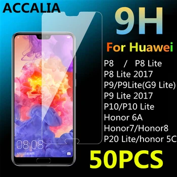 

50pcs Glass For Huawei P8 P9 P10 P20 Lite 2017 Screen Protector for Honor 5C 6A 7 8 Tempered Glass Protective glass Cover Film