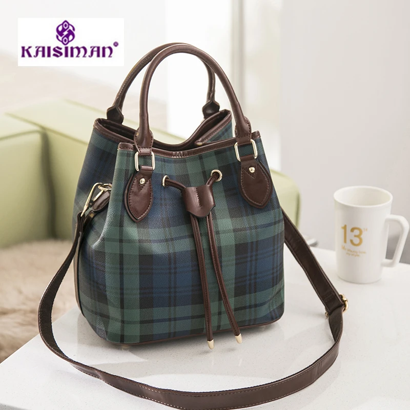 

Luxury Designer Hand Bag Women's Leather Bucket Tote Bag Multicolor Plaid Striped Stitching Famous Designer Handbag Shoulder Bag