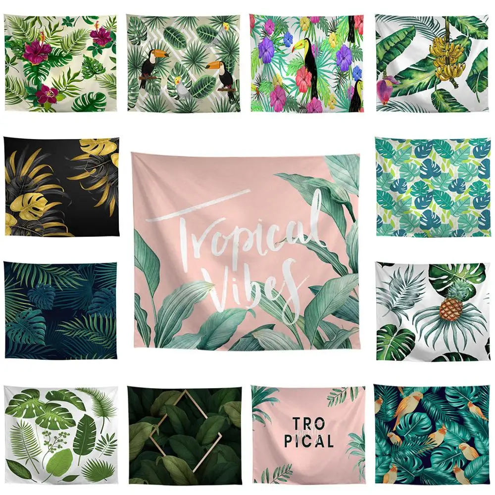 

ZEIMON Tropical Plant 3D Wall Tapestry Decor Green Leaves And Bird Wall Hanging Tapestries Bedspread Background For Home