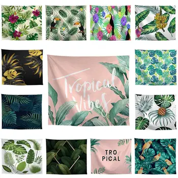 

ZEIMON Tropical Plant 3D Wall Tapestry Decor Green Leaves And Bird Wall Hanging Tapestries Bedspread Background For Home