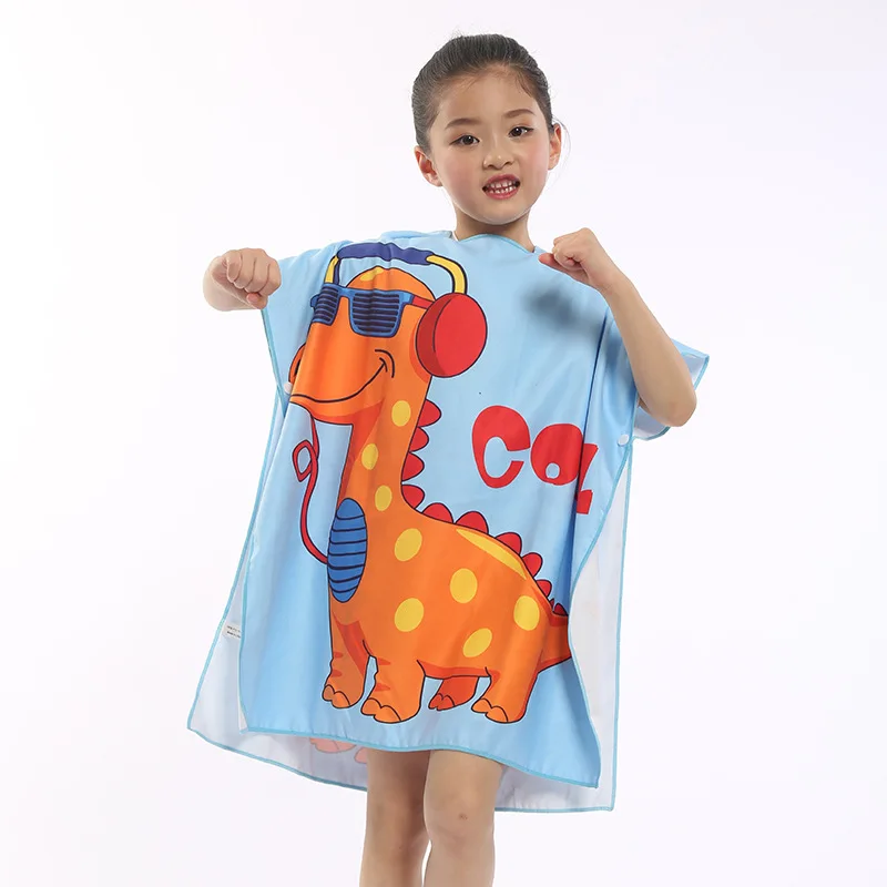 Детское банное полотенце с капюшоном и рисунком; Быстросохнущий купальный халат для сушки; мягкая микрофибра; одежда для купания для малышей; подарки для малышей - Цвет: Dinosaur