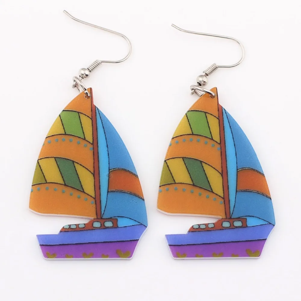 

Bonsny Sailing Ship Boat Drop Earrings Long Acrylic Dangle Earrings Fashion Brand Jewelry For Women 2015 News Style Accessories