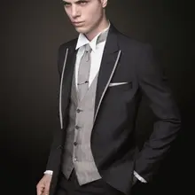 Последний дизайн пальто брюки темно-серый атласный смокинг жениха итальянский стиль, для мужчин свадебные костюмы костюм жениха(куртка+ брюки+ жилет) terno