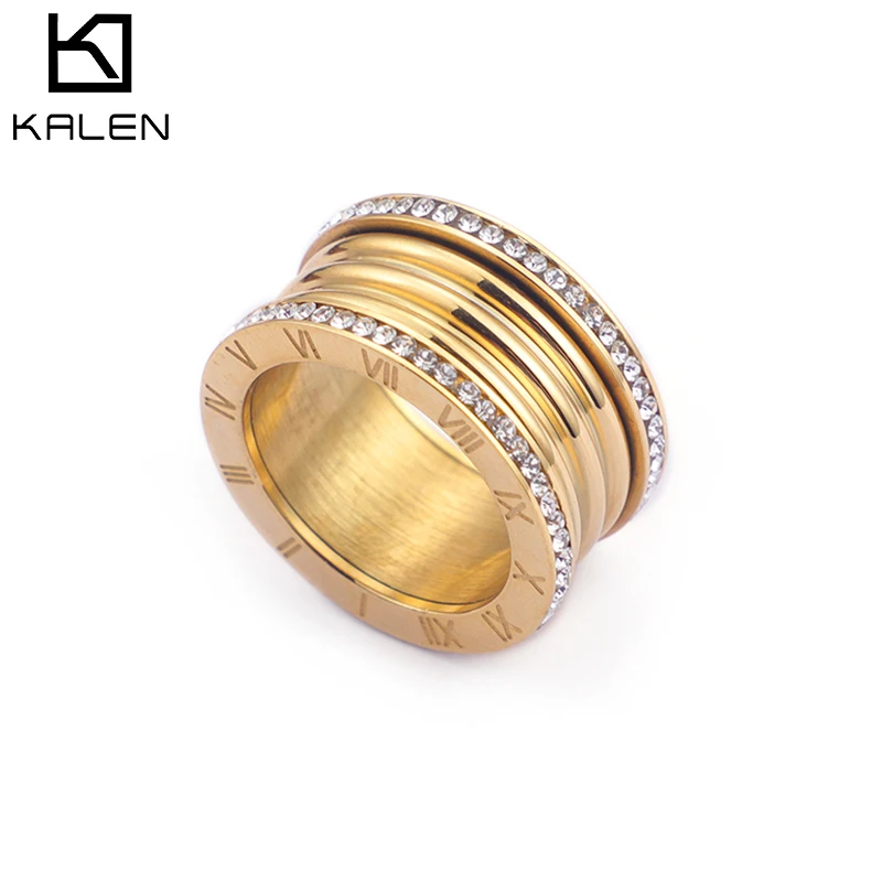 Kalen, новинка, 3 цвета, нержавеющая сталь, Bague Femme, трендовые, кубический циркон, обручальные кольца для женщин, римские цифры, Anillos Mujer, ювелирные изделия