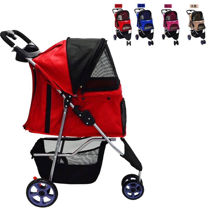 

8% Lightweight folding 3 wheels pet trolley dog stroller Easy storage with Removable Disks Soft sleeping mats Shock absorber
