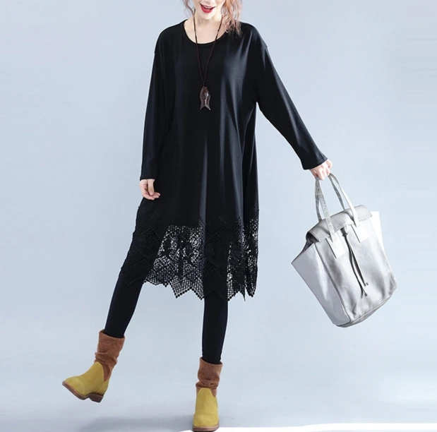 

Large Size Spring Dress 2018 Plus Size Midi Dress Retro Lace Patchwork Dresses 5XL Women Clothing Big Sizes 4XL WS24