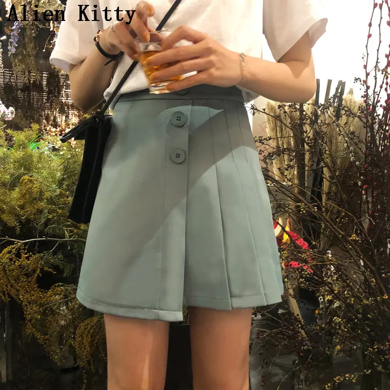 Alien Kitty, корейские шикарные летние женские модные плиссированные трапециевидные винтажные свободные женские мини юбки больших размеров высокого качества