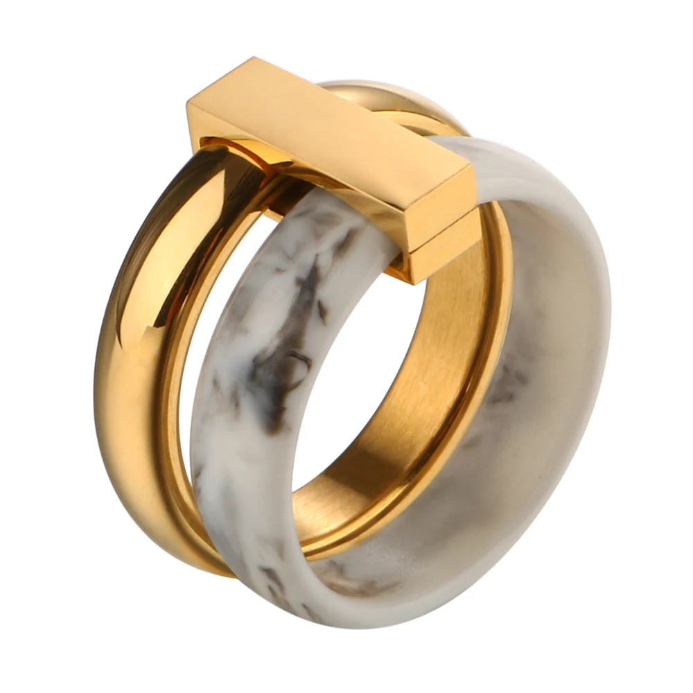 Двухслойные трендовые кольца из нержавеющей стали с камнем, Подвеска для женщин и мужчин, зарубежные золотые кольца, свадебные женские ювелирные изделия, подарок