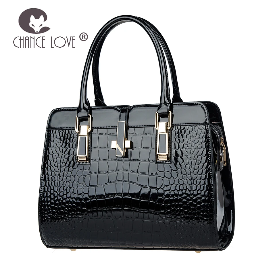 

Chance Love 2018 new women's bag fashion Bright patent leather Handbags crocodile pattern Luxurious shoulder bag Messenger bag