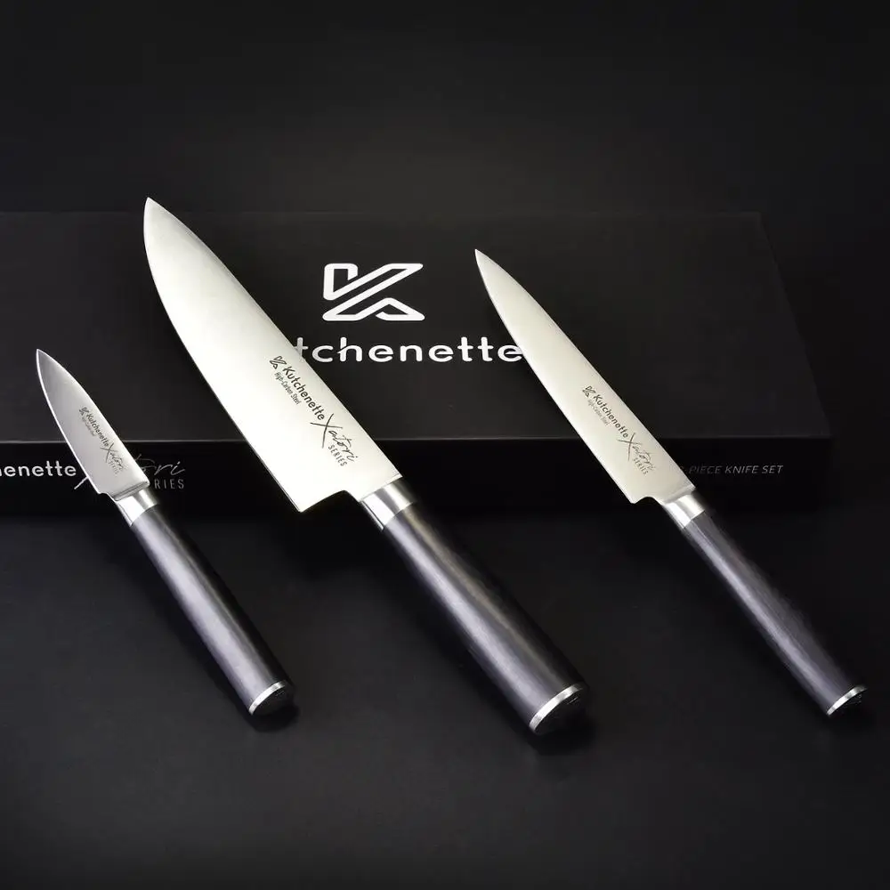 SEDGE 3 шт. кухонный нож набор-8 дюймов нож шеф-повара, 6 дюймов Универсальный нож, 3,5 дюймов нож для очистки овощей, японский AUS-8 HC нержавеющая St