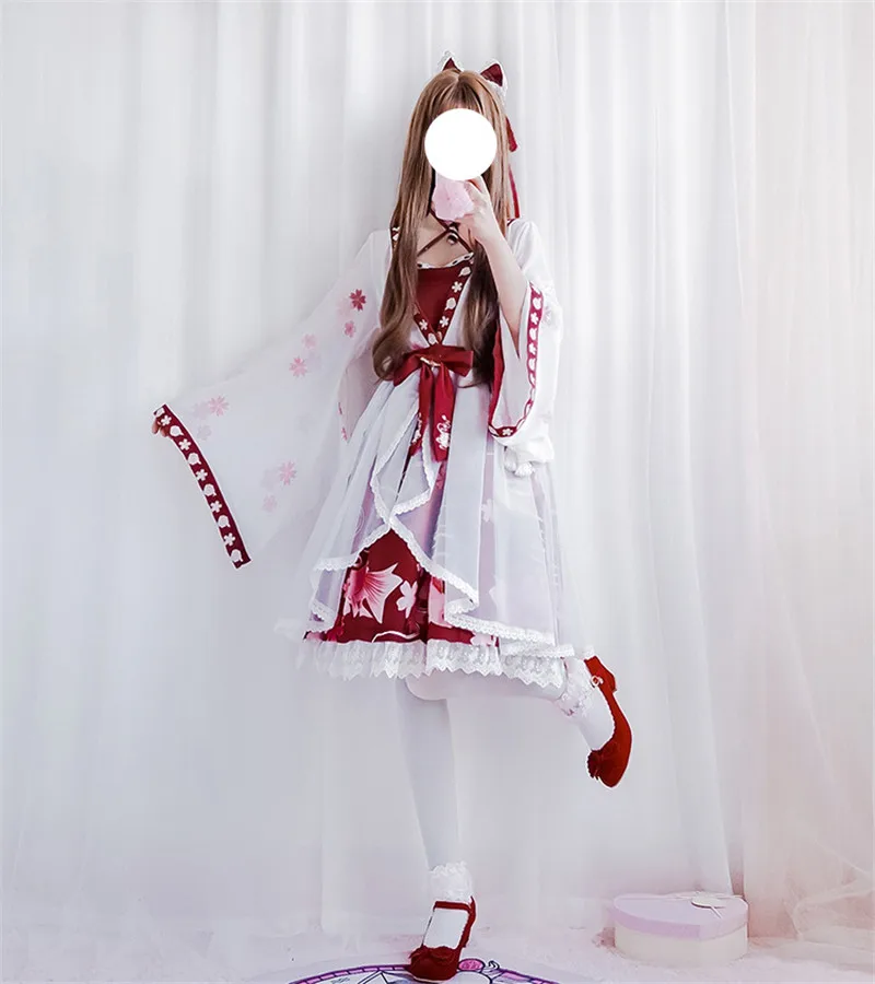 Милые платья в стиле Лолиты; Новинка года; японское платье с вышивкой для костюмированной вечеринки; платье с бантом, кисточками и поясом из двух предметов; платье для девочек
