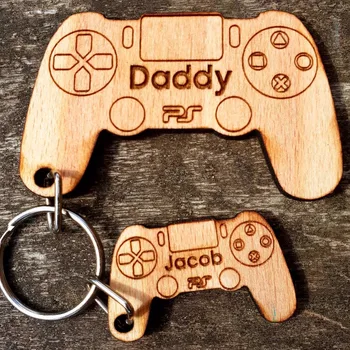 

Ps4 controller wood personalised keyring and charms, valentines gifts, Gifts for dad, wood keyring, gamer keyring, PlayStation g
